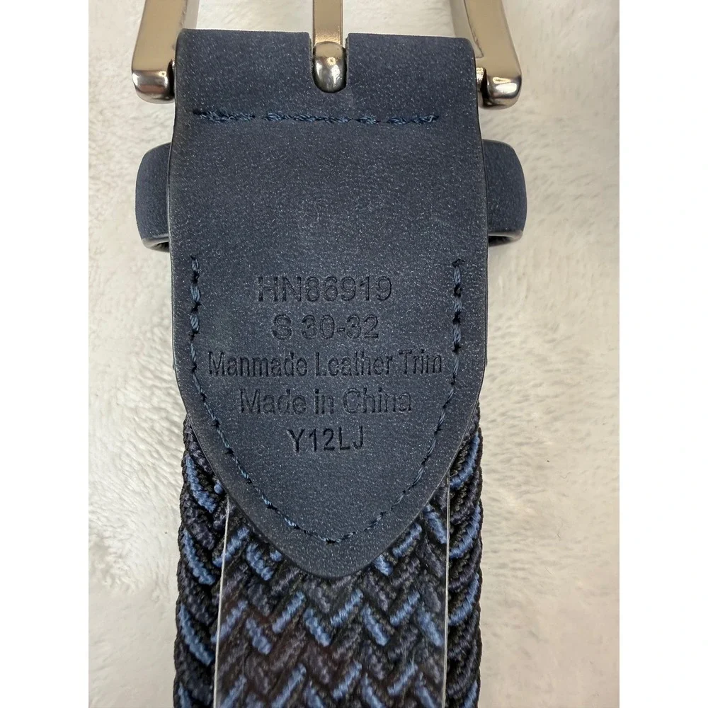 Original Penguin Mens Woven Stretch Belt Blue Braided Chevron Small 30-32